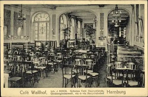 Ak Hamburg Altstadt, Café Wallhof, Inneres, Inh. J. Koch