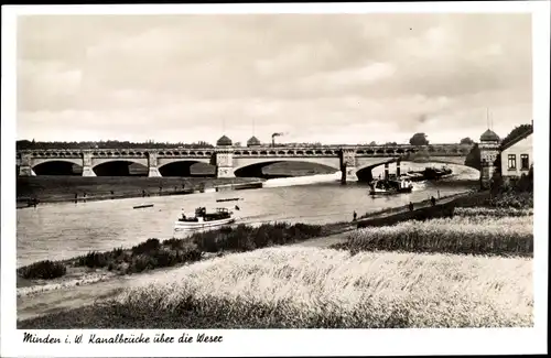 Ak Minden in Westfalen, Kanalbrücke über die Weser