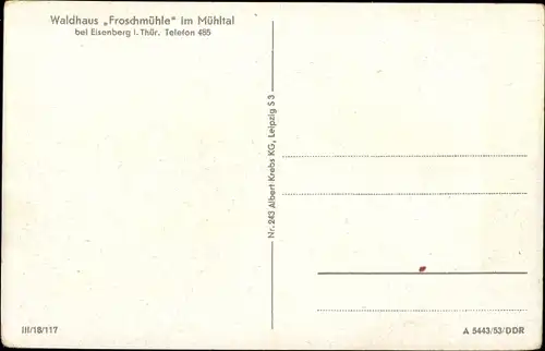 Ak Eisenberg im Saale Holzland Kreis, Waldhaus Froschmühle, Mühltal