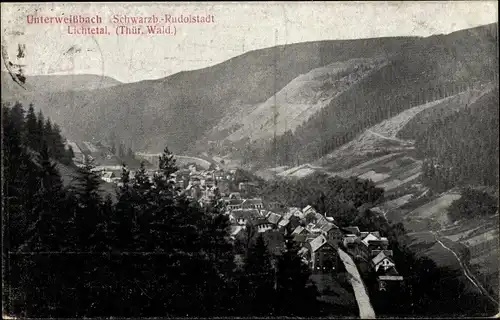 Ak Unterweißbach Thüringen, Ort aus Vogelschau, Lichtetal