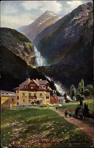 Künstler Ak Krimml in Salzburg, Hofers Gasthof, Krimmler Wasserfälle