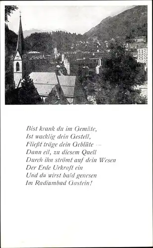 Gedicht Ak Bad Gastein Badgastein Salzburg, Blick auf den Ort, Bist krank du im Gemüte