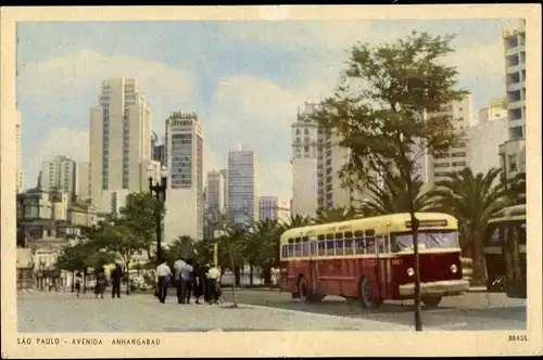 Ak São Paulo Brasilien, Avenida Anhangabau, Autobus