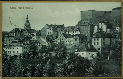 Ak Kłodzko Glatz Schlesien, Blick auf den Ort mit Festung
