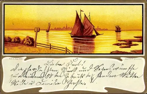 Litho Segelboote auf dem Wasser