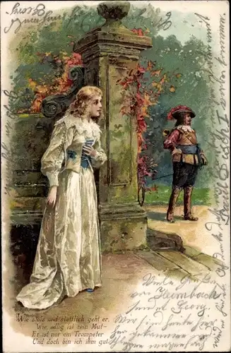 Präge Litho Trompeter von Säckingen, Wie stolz und stattlich geht er