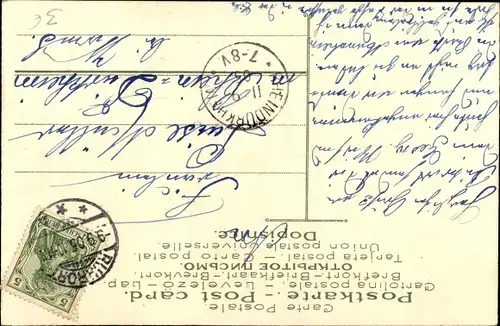 Präge Litho Küssen ist keine Sünd', Liebespaar auf einem Feld