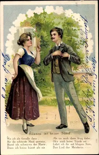 Präge Litho Küssen ist keine Sünd, Liebespaar
