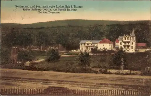 Ak Wehrheim im Taunus Hessen, Restaurant Lochmühle, Bahnschienen