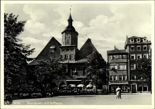 Ak Jena in Thüringen, Marktplatz mit Rathaus, Gasthaus, Verkehrsverein