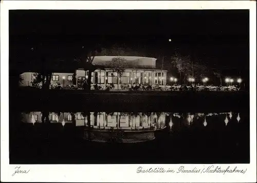 Ak Jena in Thüringen, Gaststätte im Paradies, Nachtaufnahme