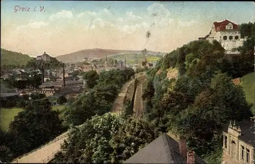 Ak Greiz im Vogtland, Blick auf den Ort