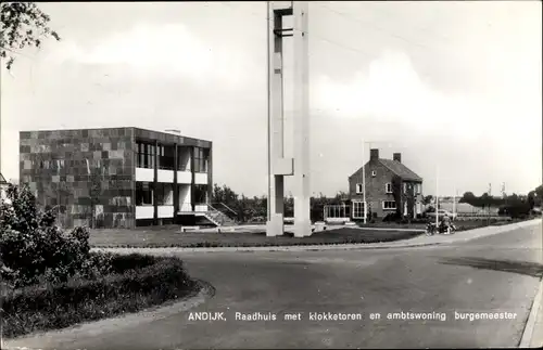 Ak Andijk Medemblik Nordholland Niederlande, Raadhuis met klokketoren en ambtswoning burgemeester