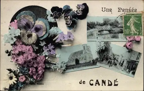 Ak Candé Maine et Loire, Stadtansichten, Blumenstrauß, Souvenir