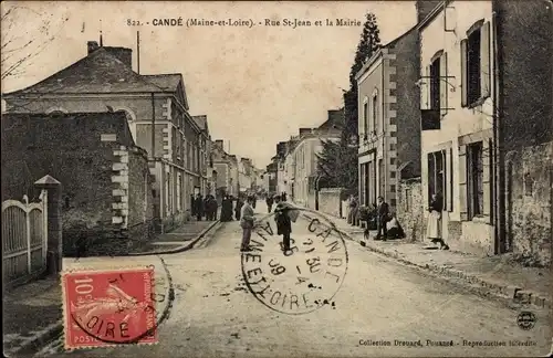 Ak Candé Maine et Loire, Rue Saint Jean et la Mairie