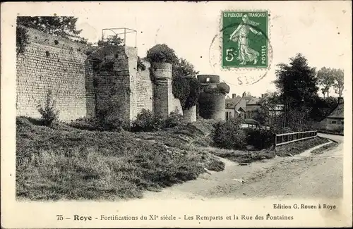 Ak Roye Somme, Fortifications, Les Remparts et la Rue des Fontaines