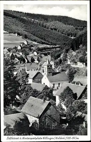 Ak Willingen im Upland Waldeck Hessen, Vogelschau über Dächer