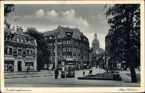 Ak Recklinghausen im Ruhrgebiet, Straßenpartie am Lohtor, Telefonzelle, Geschäfte