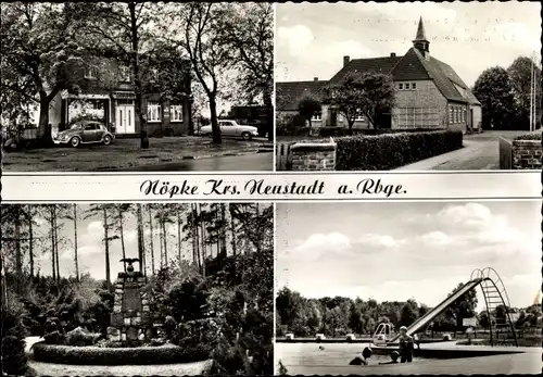 Ak Nöpke Neustadt am Rübenberge, Kirche, Freibad, Denkmal, Geschäft