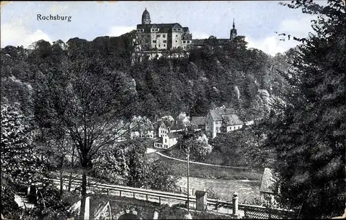 Ak Rochsburg Lunzenau in Sachsen, Blick auf den Ort, Schloss, Brücke