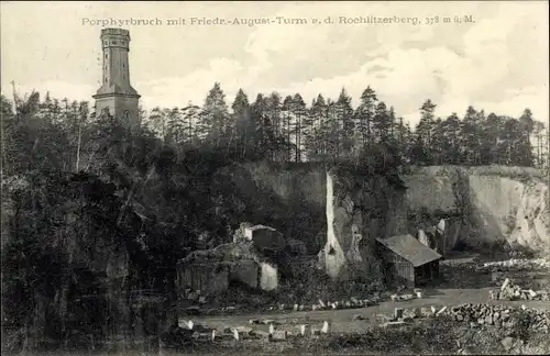 Ak Rochlitz an der Mulde, Porphyrbruch mit Friedrich-August-Turm, Rochlitzerberg