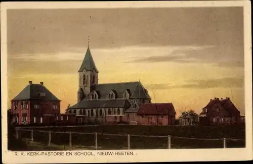 Ak Nieuw Heeten Overijssel Niederlande, R. K. Kerk-Pastorie en School