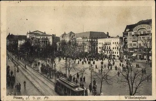 Ak Poznań Posen, Wilhelmsplatz, Straßenbahn