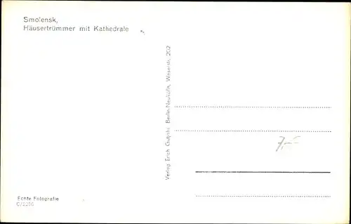 Ak Smolensk Russland, Häusertrümmer mit Kathedrale, Kriegszerstörungen, II. WK