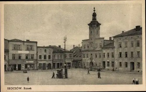 Ak Skoczów Skotschau Schlesien, Rynek, Platz, Rathaus