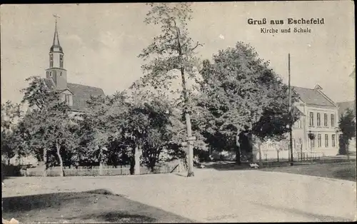 Ak Eschefeld Frohburg in Sachsen, Kirche und Schule