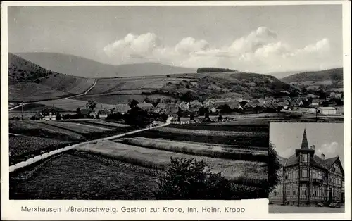 Ak Merxhausen Heinade am Solling, Gasthof zur Krone, Blick auf den Ort mit Umgebung