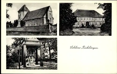 Ak Schloß Ricklingen Garbsen in Niedersachsen, Altersheim, Schloss, Kirche, Gedenkstein