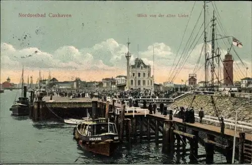 Ak Nordseebad Cuxhaven, Blick v. alten Liebe, Dampfer Alte Liebe