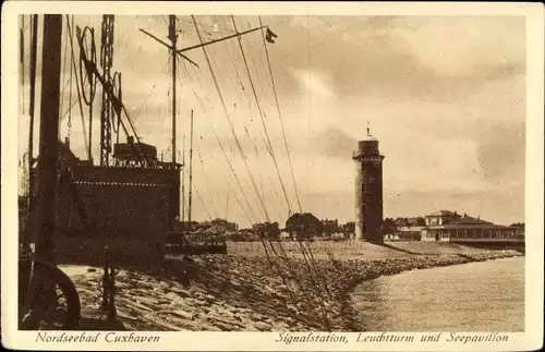 Ak Nordseebad Cuxhaven, Leuchtturm, Signalstation, Seepavillon