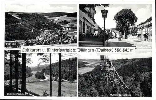 Ak Willingen im Upland Waldeck Hessen, Teilansicht, Mühlenkopfschanze, Ort, Landschaft