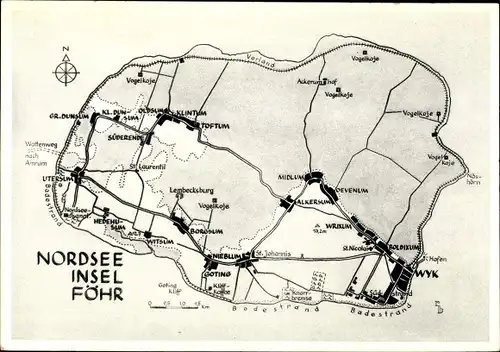 Landkarten Ak Insel Föhr Nordfriesland, Badestrand, Süderende, Vogelkaje, Wyk, Boldixum