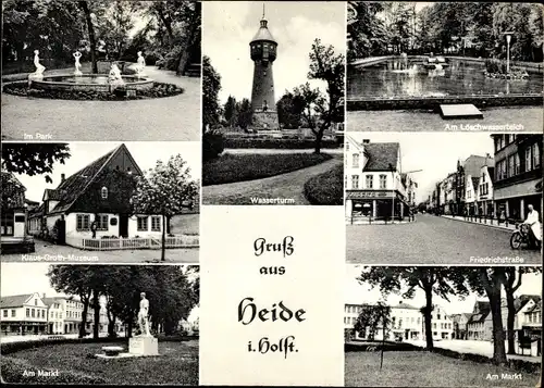 Ak Heide in Holstein, Klaus Groth Museum, Wasserturm, Park, Markt, Löschwasserteich