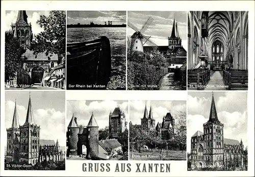 Ak Xanten Niederrhein, Rhein, St. Viktor Dom, Windmühle, Klever Tor 