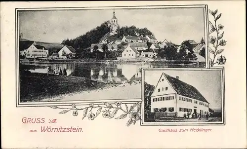 Ak Wörnitzstein Donauwörth im Landkreis Donau Ries, Gasthaus zum Mecklinger, Blick auf den Ort