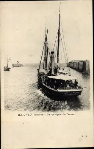 Ak Ile d'Yeu Vendée, Salondampfer, En route pour la France