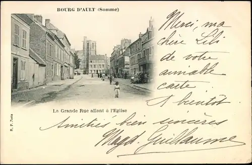 Ak Bourg d'Ault Somme, La Grande Rue allant a l'Eglise