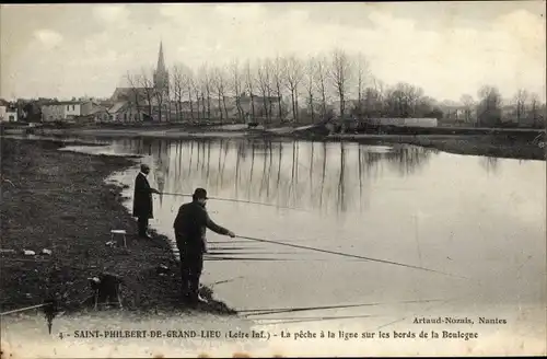 Ak Saint Philbert de Grand Lieu Loire Atlantique, La peche a la ligne sur les bords de la Boulogne