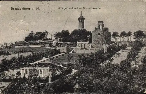 Ak Brandenburg an der Havel, Kriegerdenkmal, Bismarckwarte