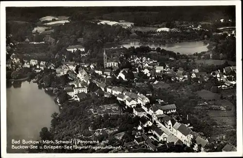 Ak Buckow in der Märkischen Schweiz, Panorama mit Buckow-See und Griepen-See, Luftbild