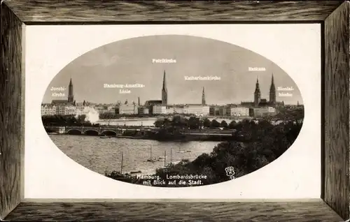 Präge Passepartout Ak Hamburg Mitte Altstadt, Panorama mit Jacobikirche, Petrikirche, Lombardsbrücke