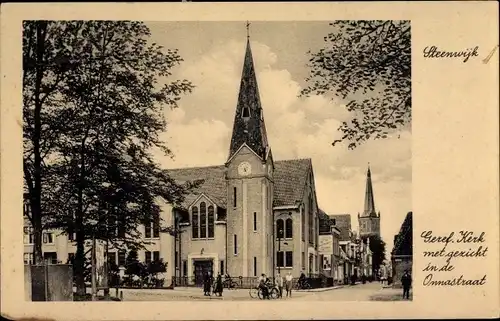 Ak Steenwijk Steenwijkerland Overijssel, Geref. Kerk met gezicht in de Onnastraat