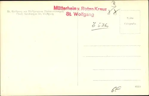 Ak St. Wolfgang im Salzkammergut Oberösterreich, Mütterheim vom Roten Kreuz