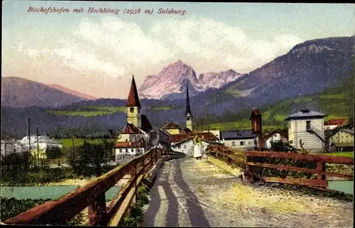 Ak Bischofshofen in Salzburg, Teilansicht des Ortes mit Hochkönig