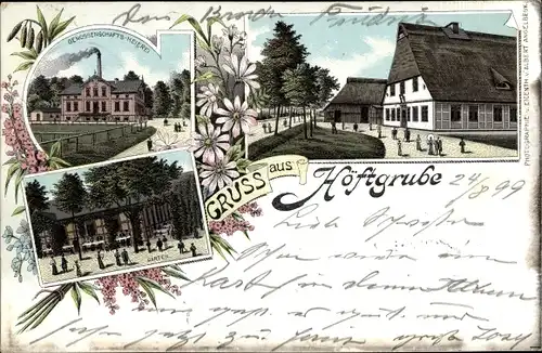 Litho Höftgrube Wingst im Kreis Cuxhaven, Genossenschaftsmeierei, Garten