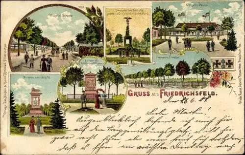 Litho Friedrichsfeld Voerde am Niederrhein, Kriegerdenkmal, Offizierkasino, Franzosenfriedhof